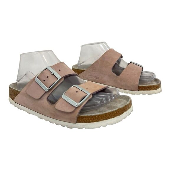 Birkenstock Arizona Soft Footbed Sandals Womens 38 US 7 Pink Suede Double Strap - Picture 1 of 8